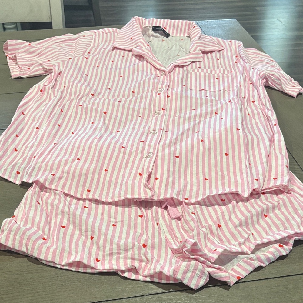 White Fox Boutique Pink and White Striped Pajama Set
